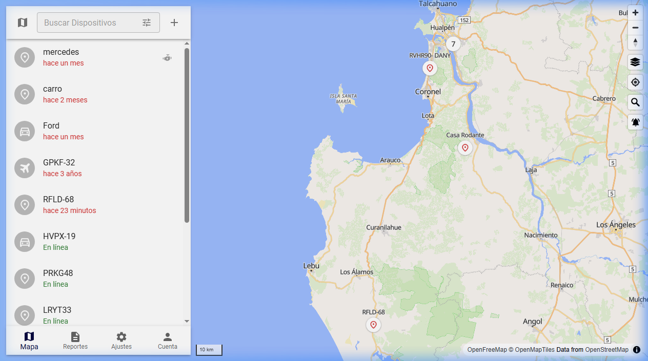 Interfaz del panel de monitoreo en tiempo real GPS XHOST